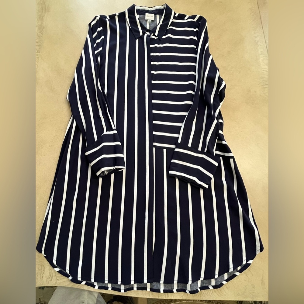 Cupio Navy and White Striped Button-Front Shirt - Picture 2 of 10